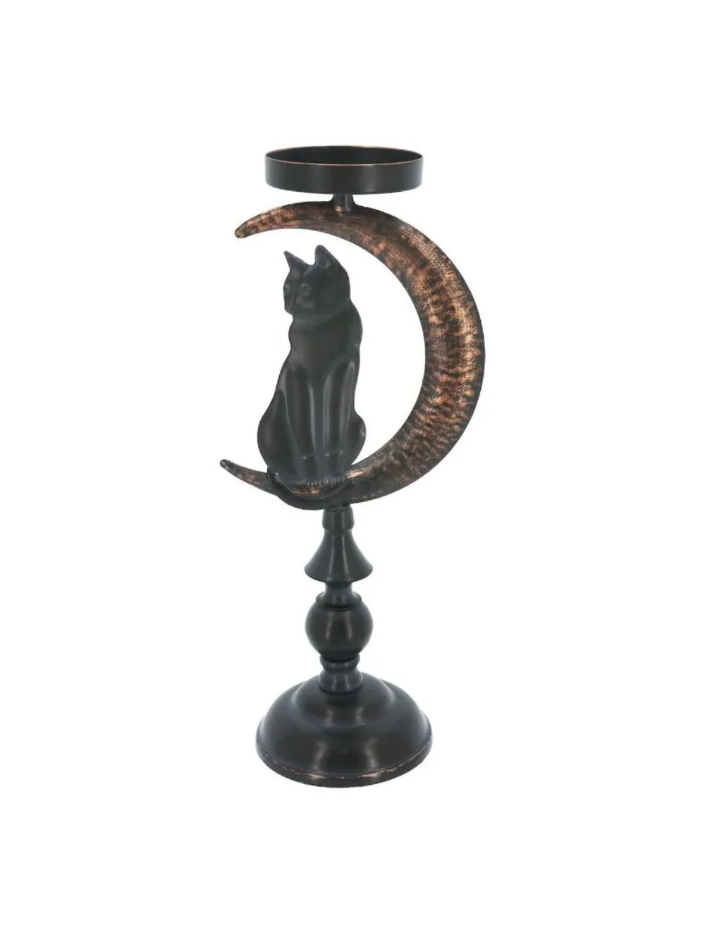 NWT Eerie Black Cat Moon Goth Pillar Candle Holder Halloween Ashland Home Decor